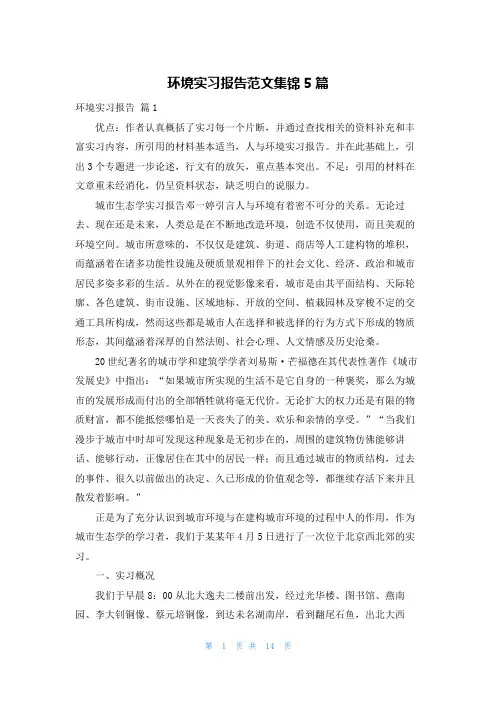 环境实习报告范文集锦5篇