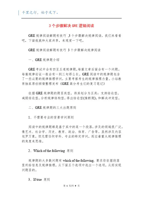 3个步骤解决GRE逻辑阅读