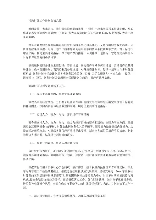 2020年精选财务工作计划集锦六篇