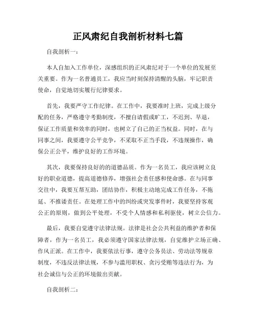 正风肃纪自我剖析材料七篇