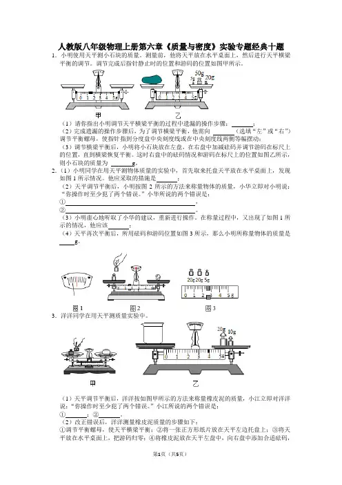 第六章《质量与密度》实验专题  2021-2022学年人教版八年级物理上册 