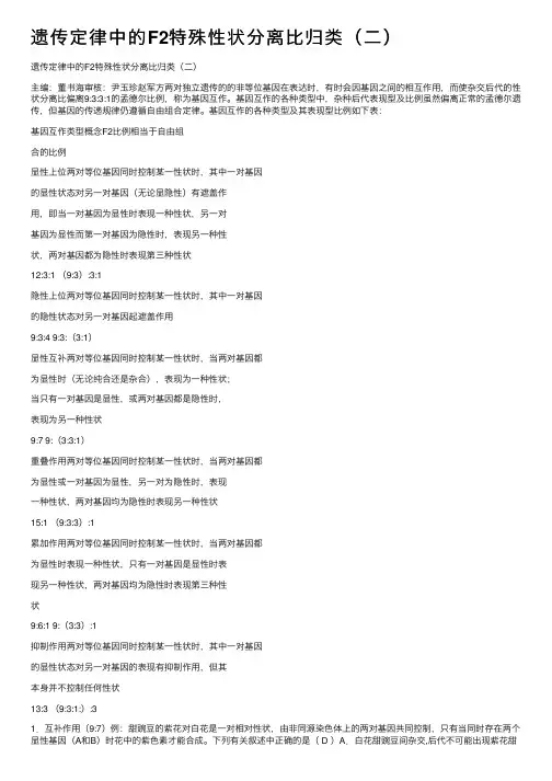 遗传定律中的F2特殊性状分离比归类（二）