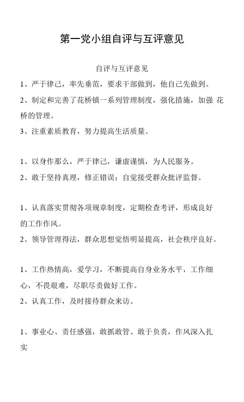 第一党小组自评与互评意见