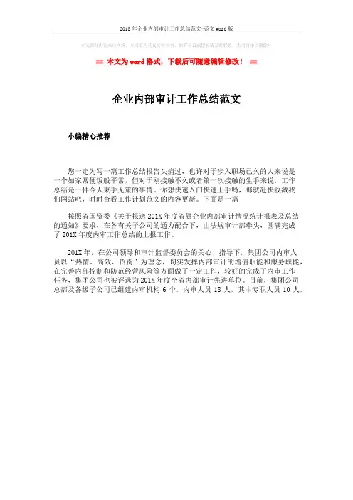2018年企业内部审计工作总结范文-范文word版 (1页)
