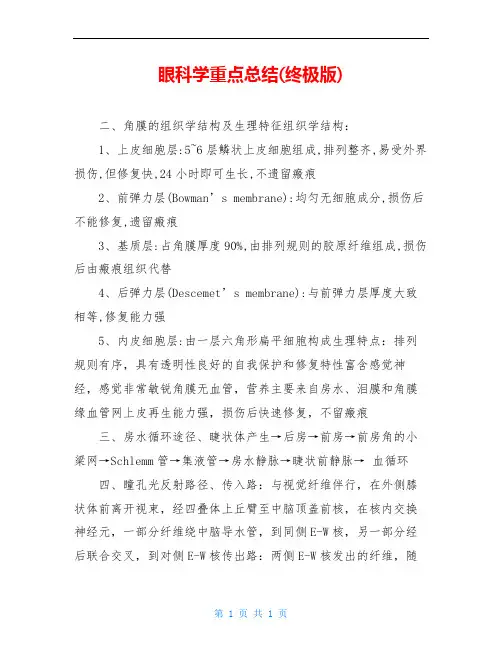 眼科学重点总结(终极版)