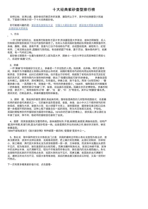 十大经典紫砂壶型排行榜