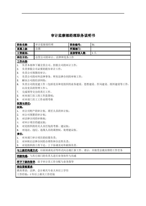 审计监察部经理岗位职责(2页)