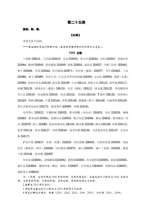 25类(2017)-商标类别明细