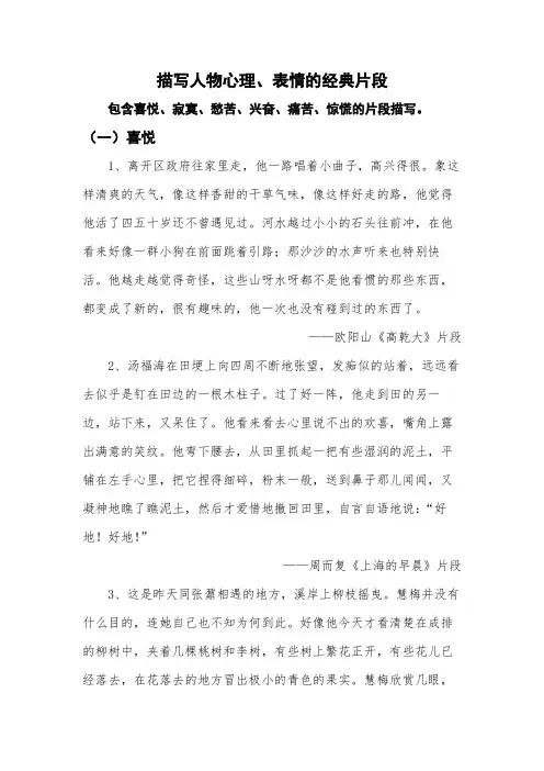 描写人物心理、表情的经典片段(包含喜悦、寂寞、愁苦、兴奋、痛苦、惊慌的片段描写)