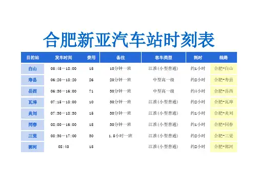 合肥新亚汽车站时刻表