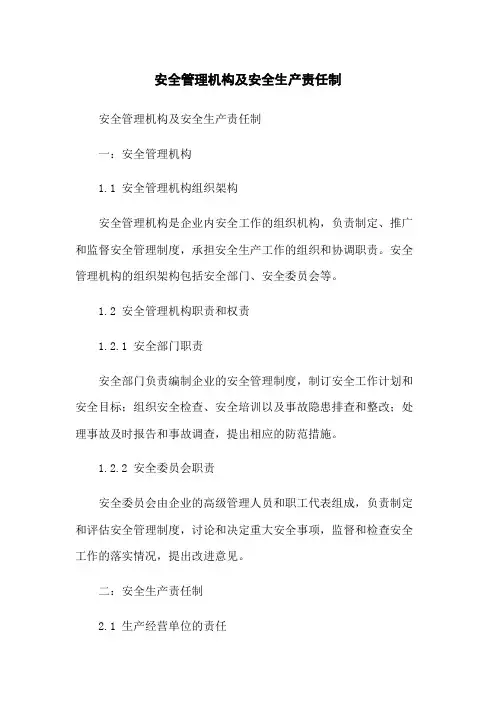 安全管理机构及安全生产责任制