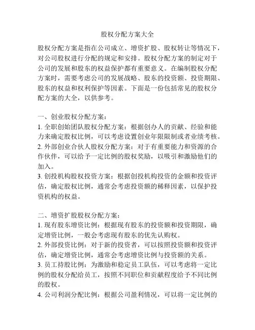 股权分配方案大全