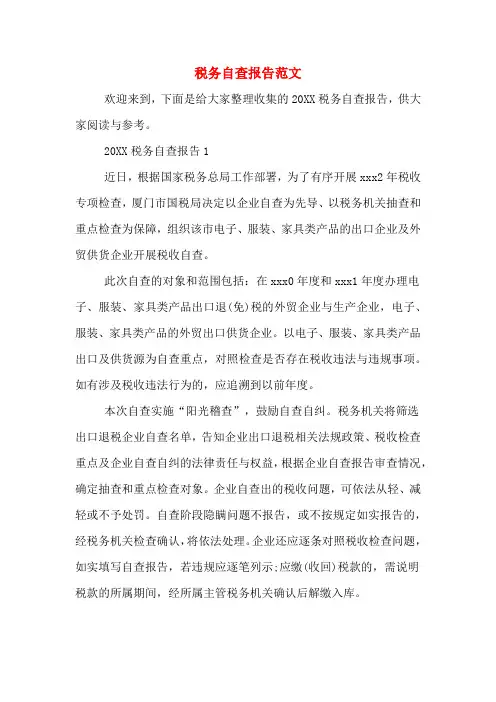 2019年税务自查报告范文