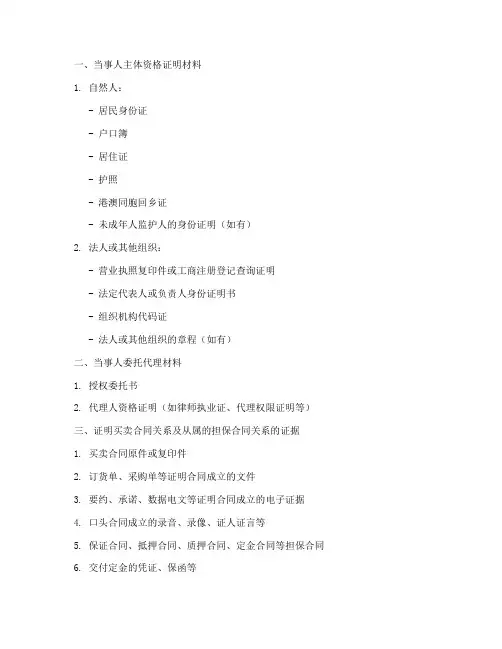 买卖合同起诉证据清单模板