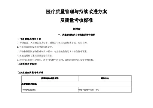 (血透室)医疗质量管理与持续改进相关目标及质量考核标准