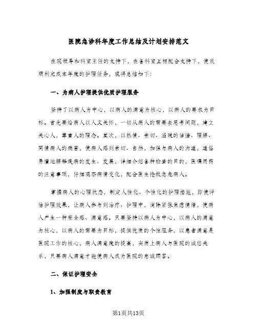 医院急诊科年度工作总结及计划安排范文(5篇)