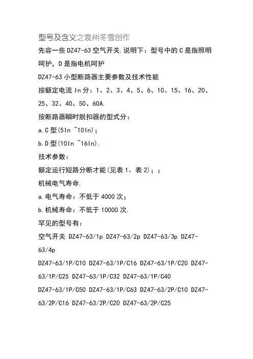 空气开关型号及含义
