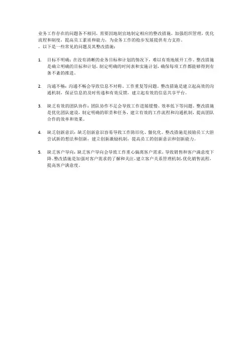 业务工作存在问题及整改措施