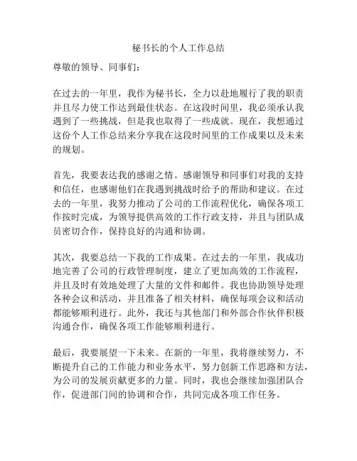 秘书长的个人工作总结