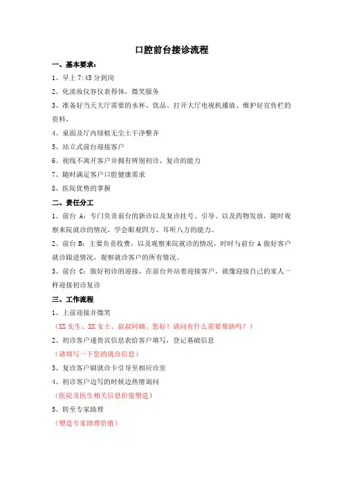 口腔前台接诊流程