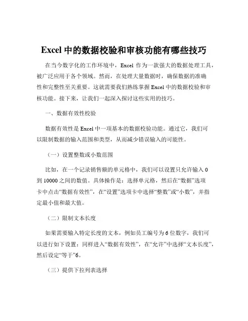 Excel中的数据校验和审核功能有哪些技巧