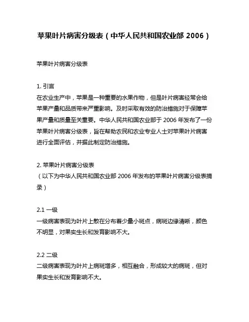苹果叶片病害分级表(中华人民共和国农业部 2006)