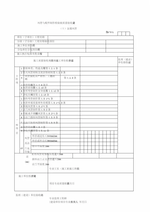 风管与配件制作检验批质量验收记录表