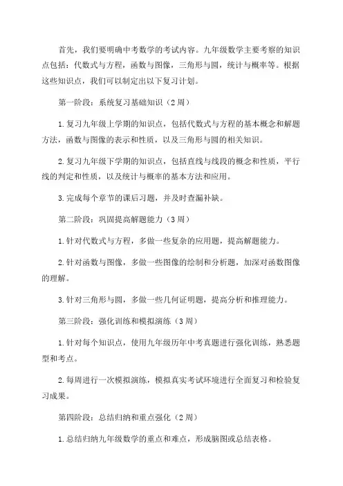 九年级数学中考备考复习计划