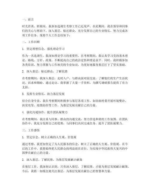 选调考察个人工作总结