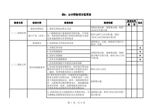 公开招标项目检查表