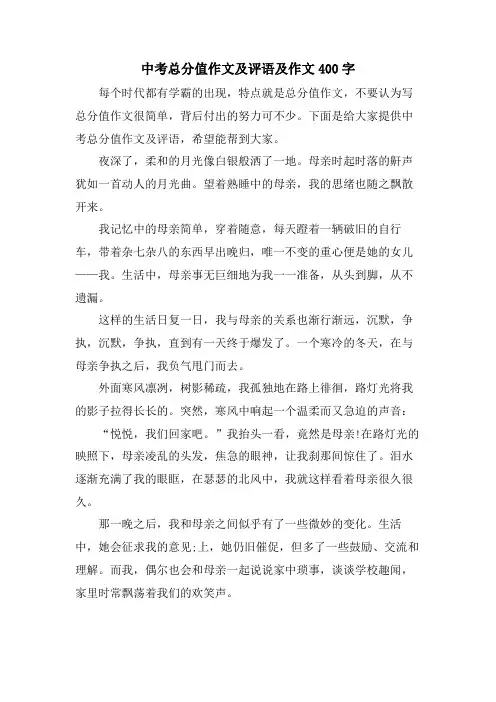 中考满分作文及评语及作文400字