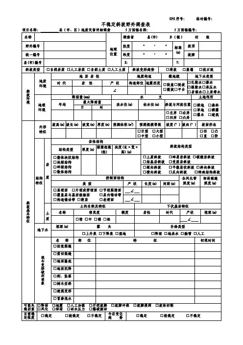 1、不稳定斜坡野外调查表