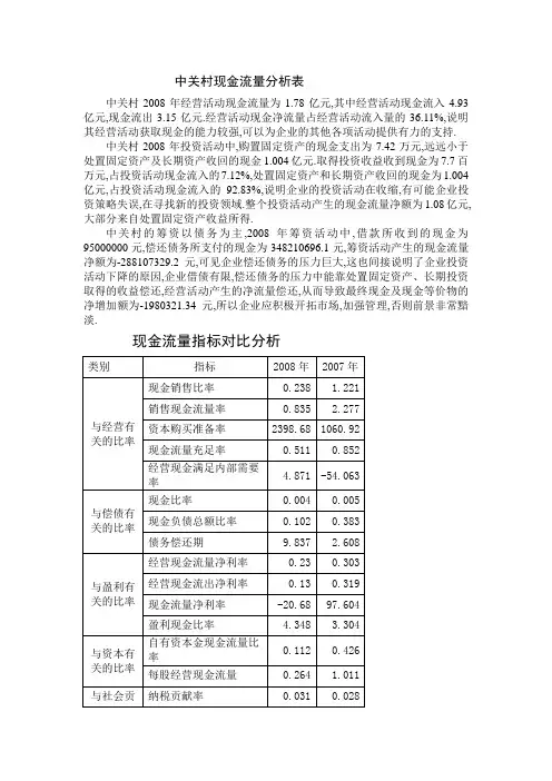 中关村现金流量分析表