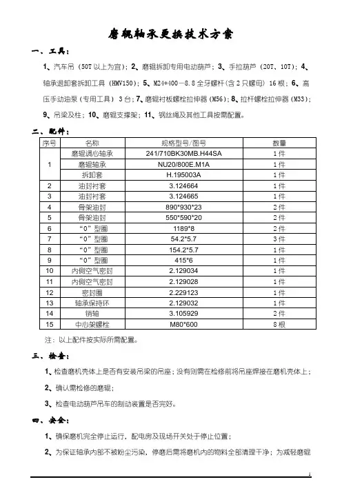 磨辊轴承更换技术方案