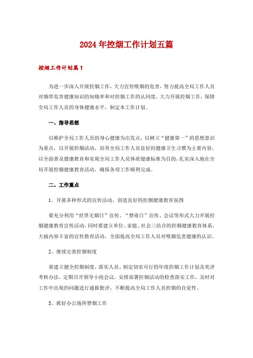 2024年控烟工作计划五篇