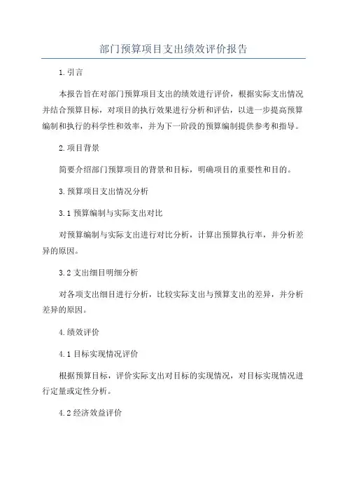 部门预算项目支出绩效评价报告