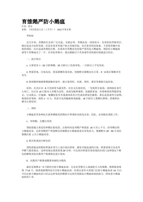 育雏鹅严防小鹅瘟