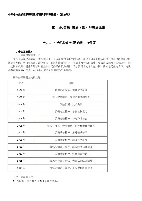 中共中央党校在职研究生远程教学讲课提纲·《宪法学》