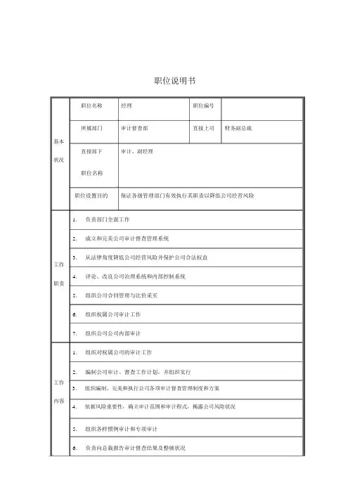 审计监察部经理职位说明书000002)