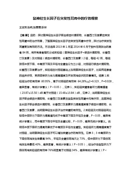 鼠神经生长因子在突发性耳聋中的疗效观察
