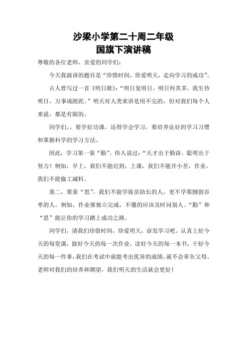 小学生国旗下讲话稿二十周
