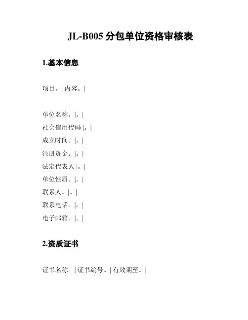 JL-B005分包单位资格审核表