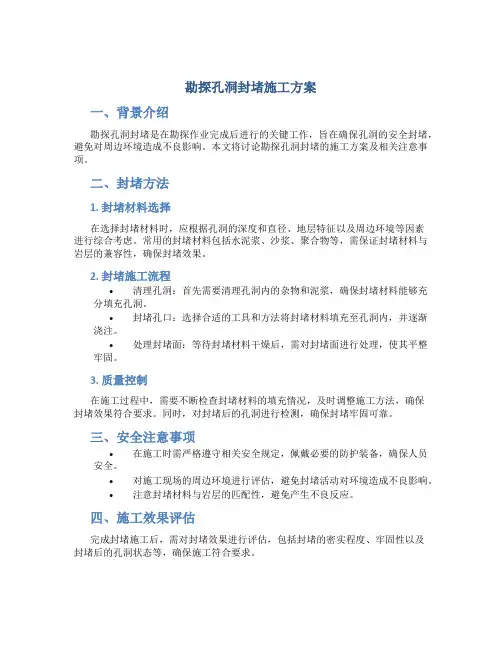 勘探孔洞封堵施工方案