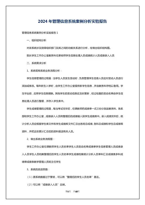 2024年管理信息系统案例分析实验报告