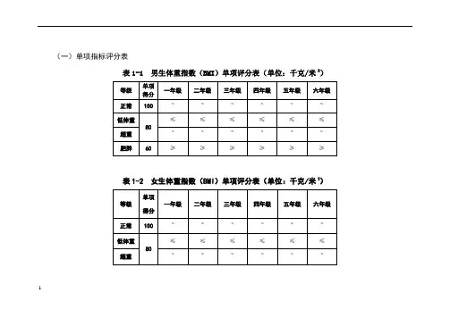 小学体质健康测试标准