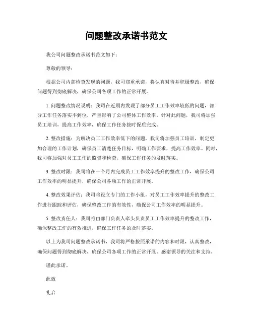 问题整改承诺书范文