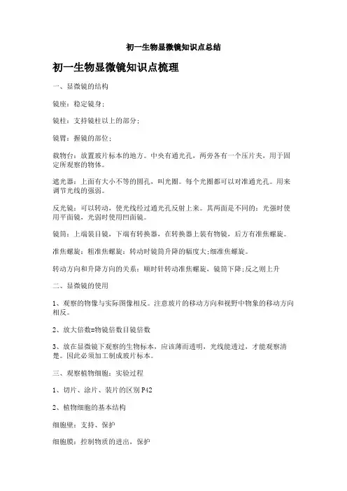 初一生物显微镜知识点总结