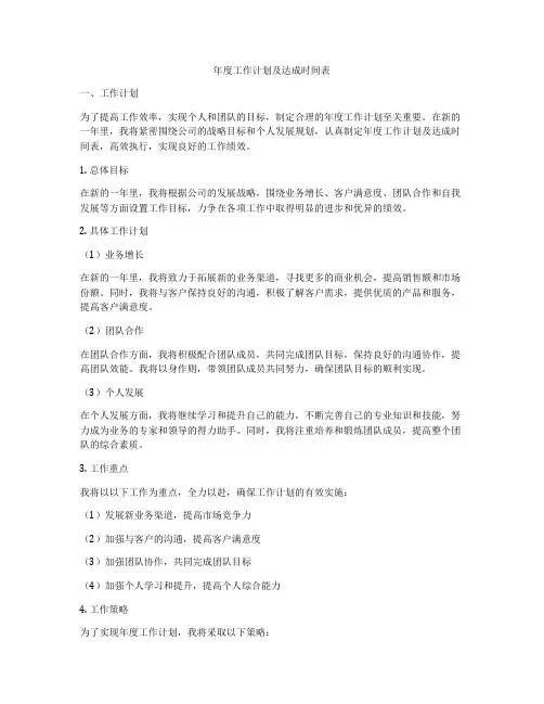 年度工作计划及达成时间表