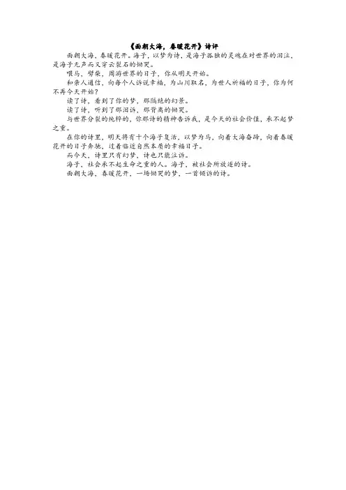 《面朝大海,春暖花开》诗评