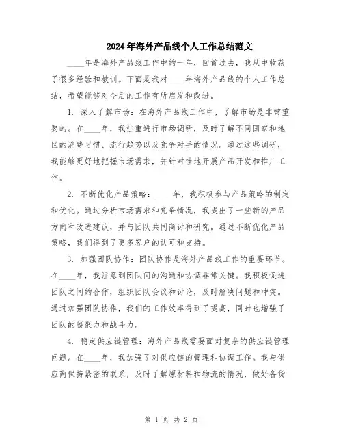 2024年海外产品线个人工作总结范文